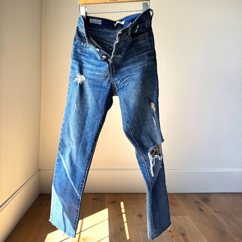 levi wedgie premium raw hem jeans size 25 blue denim button fly closet staple